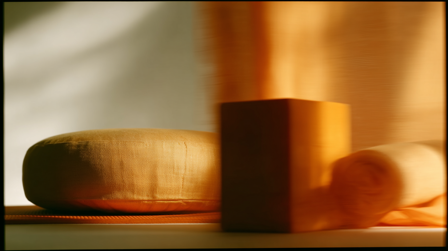 Luxury yoga bolster in soft natural tones placed on neutral fabric – organic and supportive prop designed for restorative and meditative practices