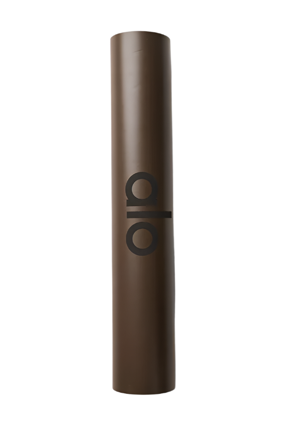 Unrolled espresso luxury ALO yoga mat showing smooth non-slip surface and premium texture
